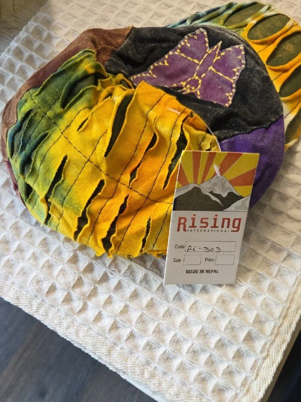 Patchwork Butterfly Cap in Yellow, Purple, Green